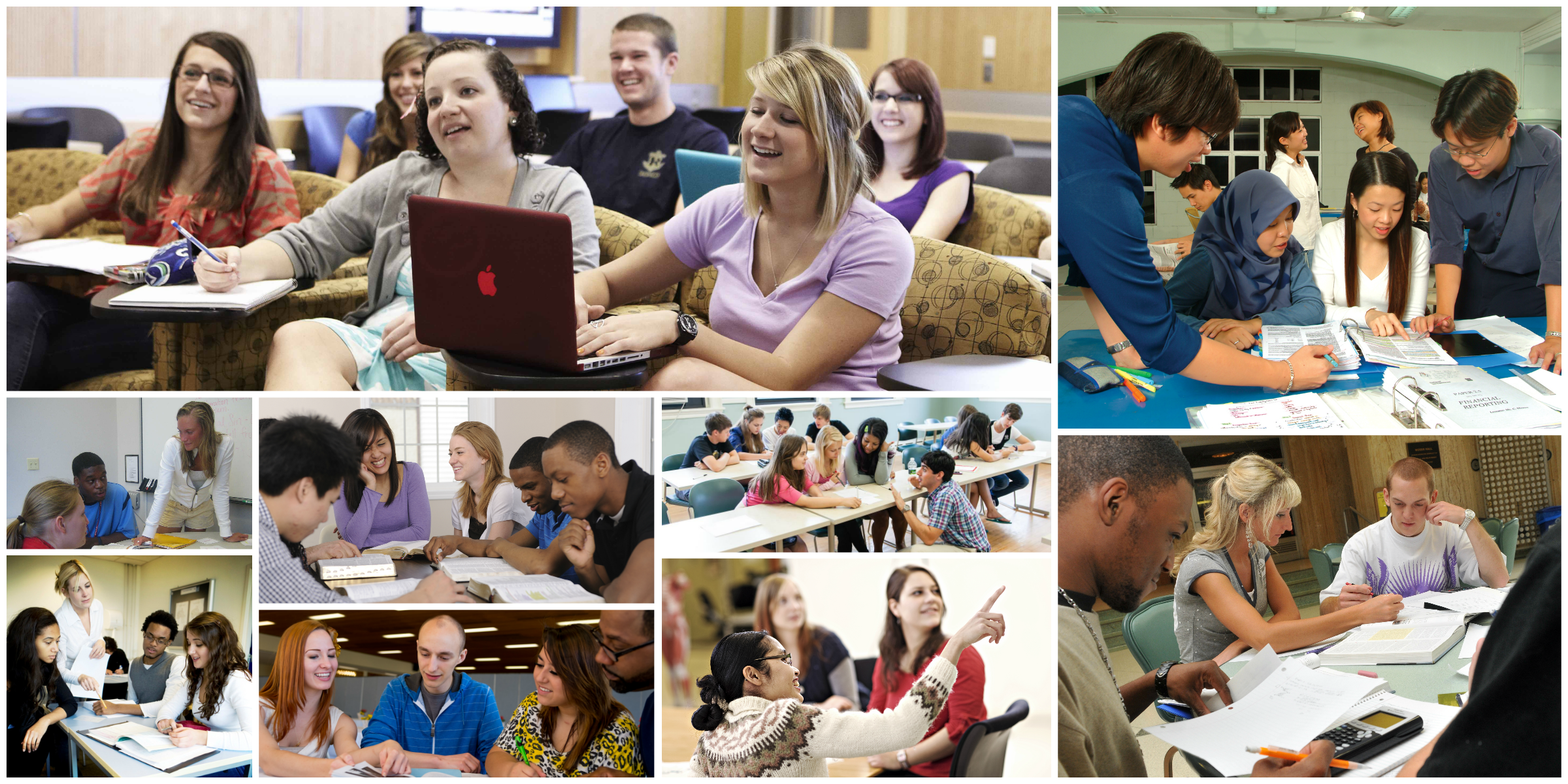 collage of students studying and learning