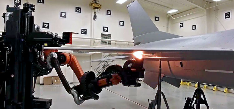 F-16 Robotic Laser Coating Removal System at Hill AFB, UT.  Photo courtesy US Air Force.