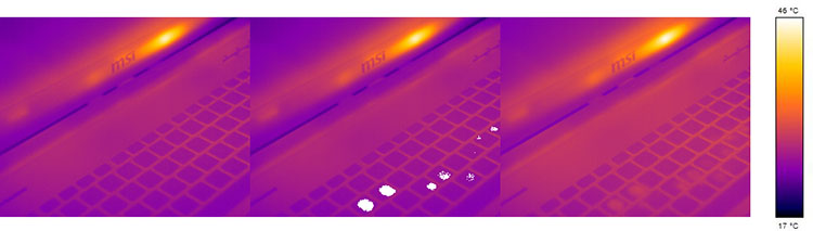 Machine vision imagery showing temperature variation on a laptop keyboard