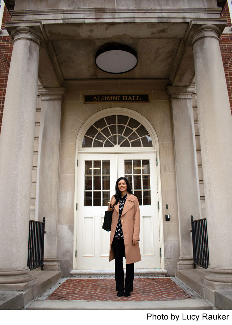 Sangita in front of Alumni Hall